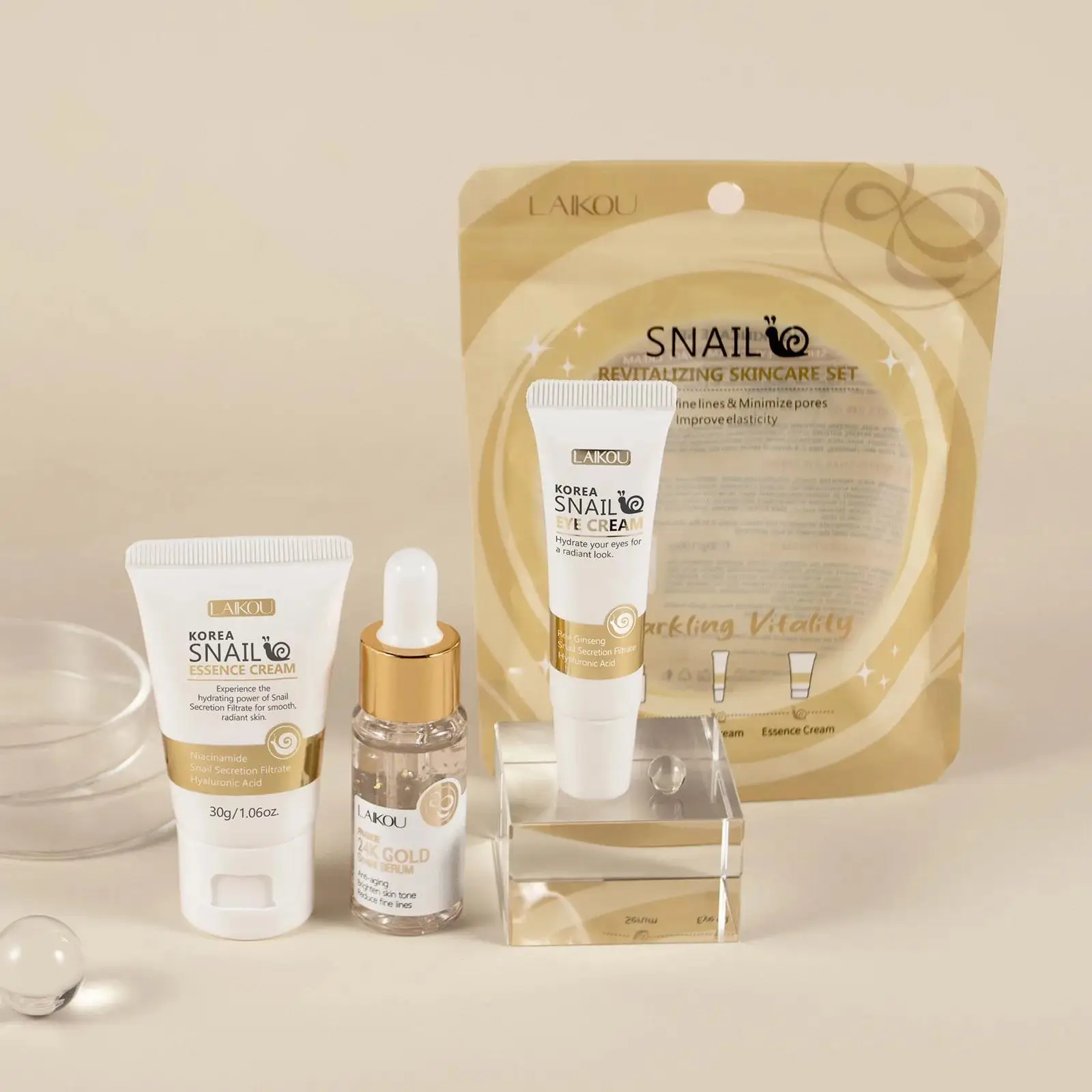 Luxury Skincare Essence - 24K الذهب الحلزون إصلاح مصل كريم